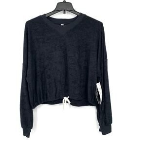 Glyder Yoga Inspired Terry Knit Black Crop Oversized Sweatshirt Womens Size XL